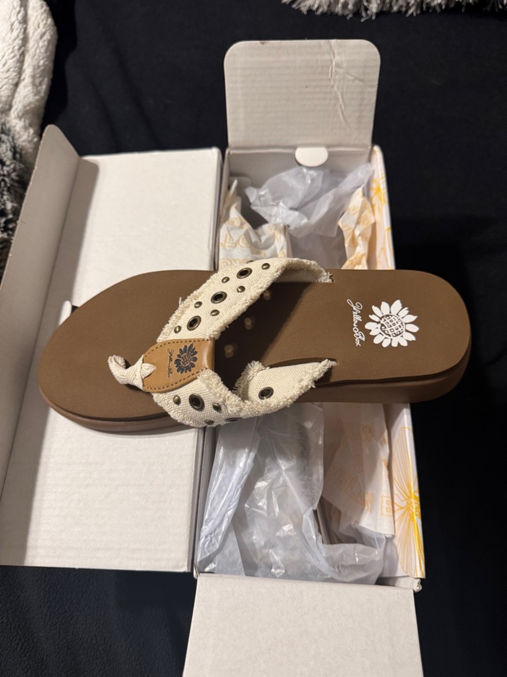 Yellow Box Beige Canvas and Brown Footbed Flip Flops